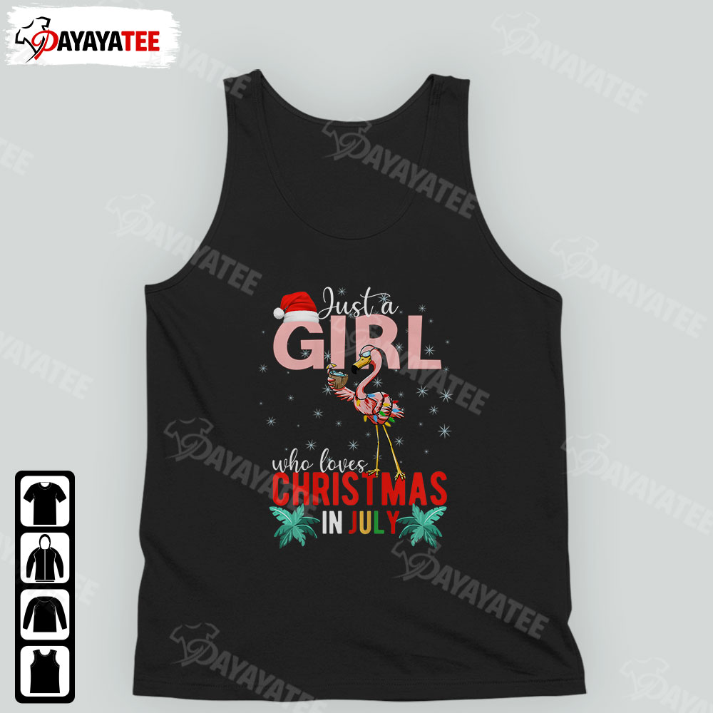 Just A Girl Who Loves Christmas In July Shirt Summer Flamingo - Ingenious Gifts Your Whole Family