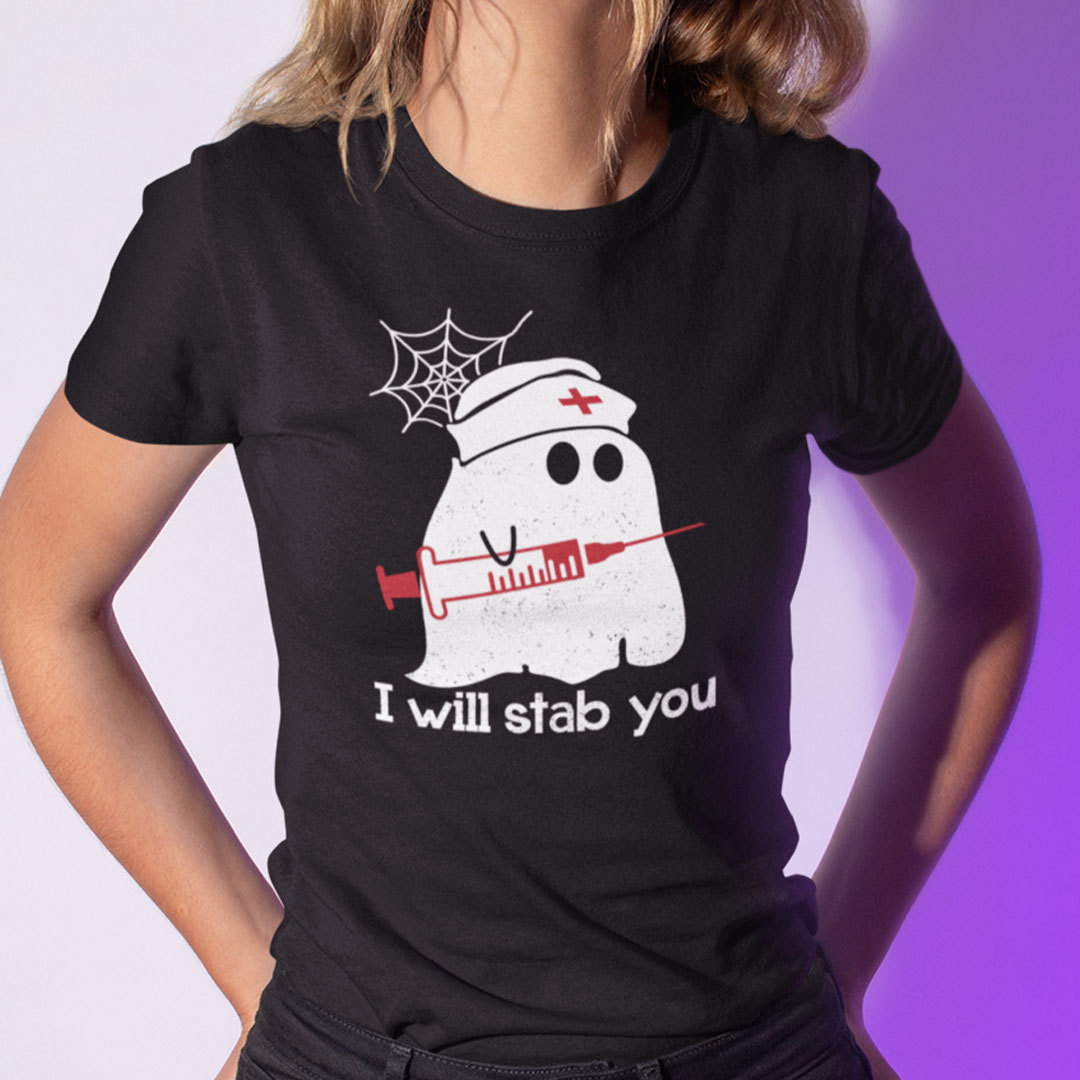 Funny Halloween Nurse Shirt Nurse Ghost I Will Stab You