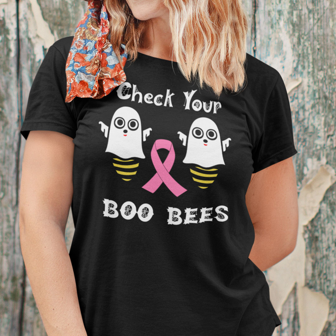 Check Your Boo Bees T Shirt Halloween Breast Cancer Awareness