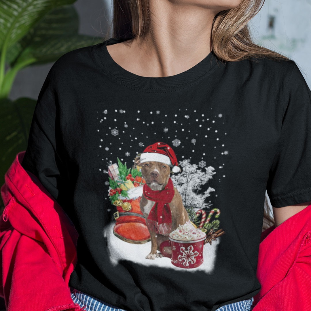 Brown Pitbull Dog Christmas Shirt Brown Pitbull Lovers