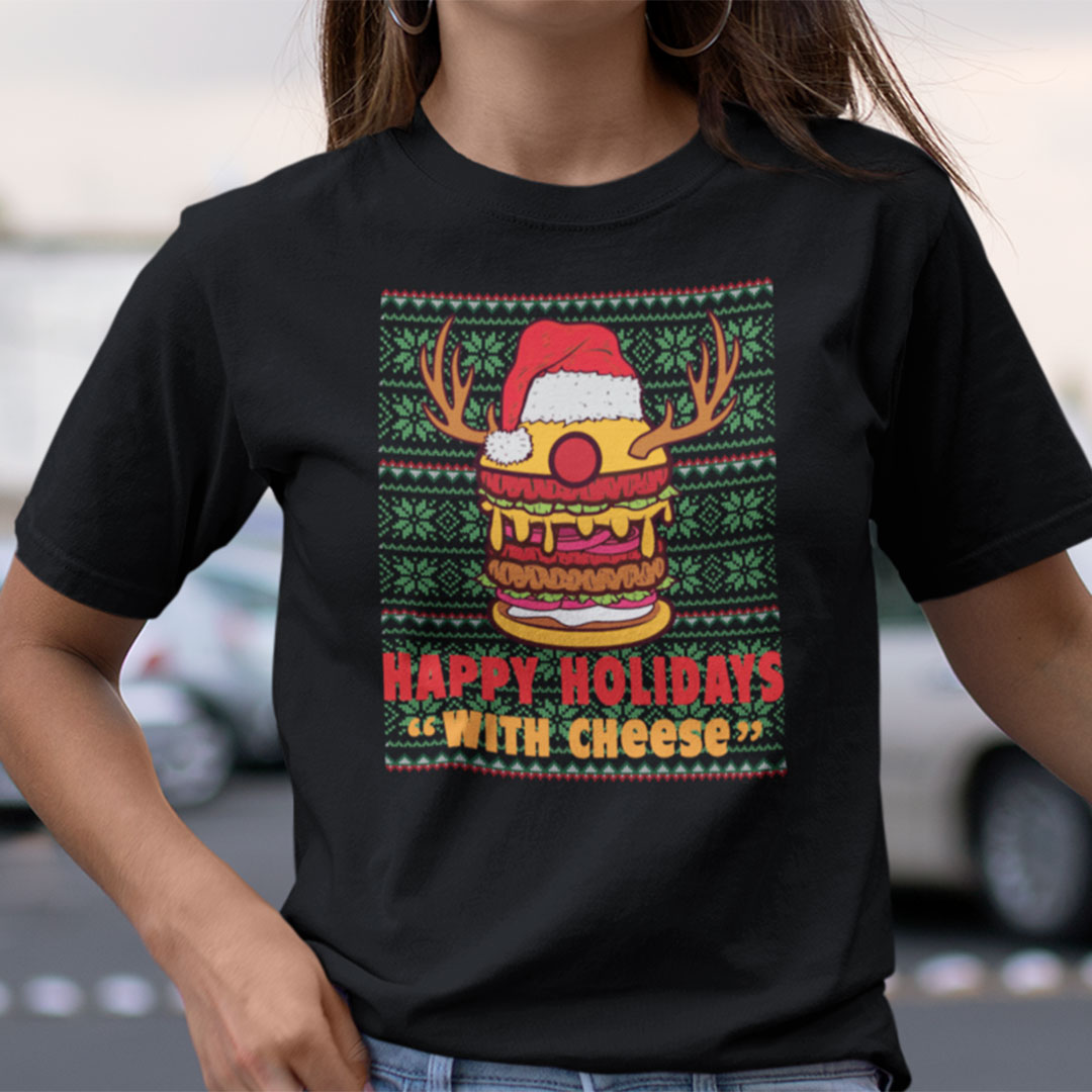 Happy Holidays With Cheese ShirtUgly Christmas Reindeer Horn