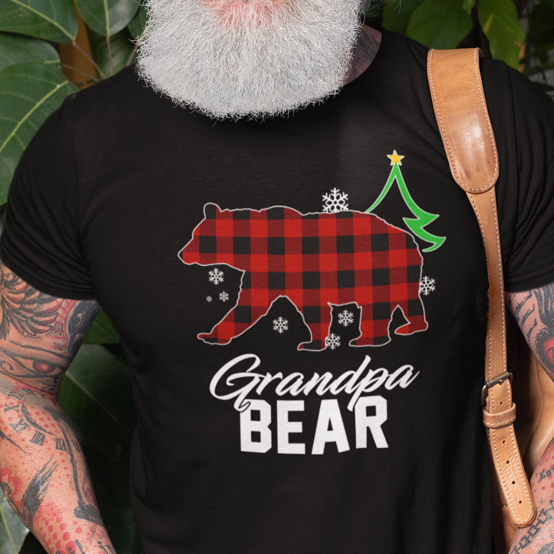 Grandpa Bear Christmas Shirt Red Buffalo Plaid Polar Bear