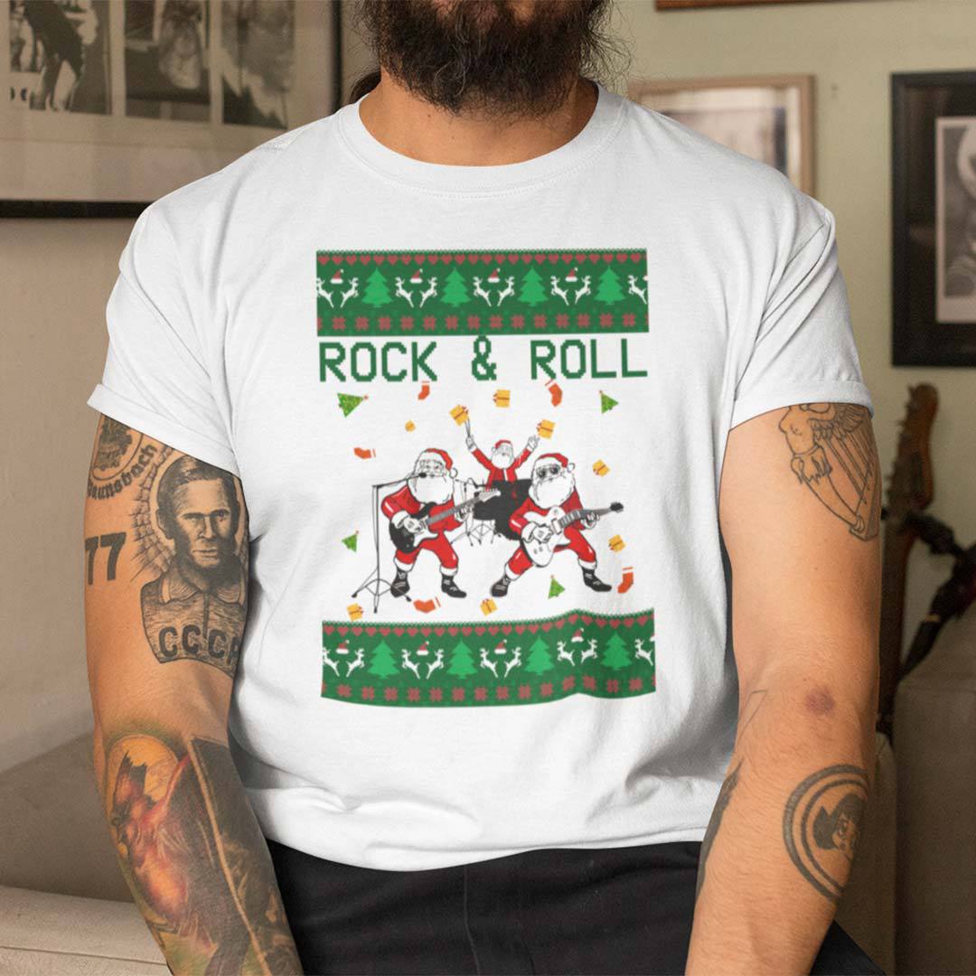 Rock And Roll Christmas Shirt Santa Rocks Music Band