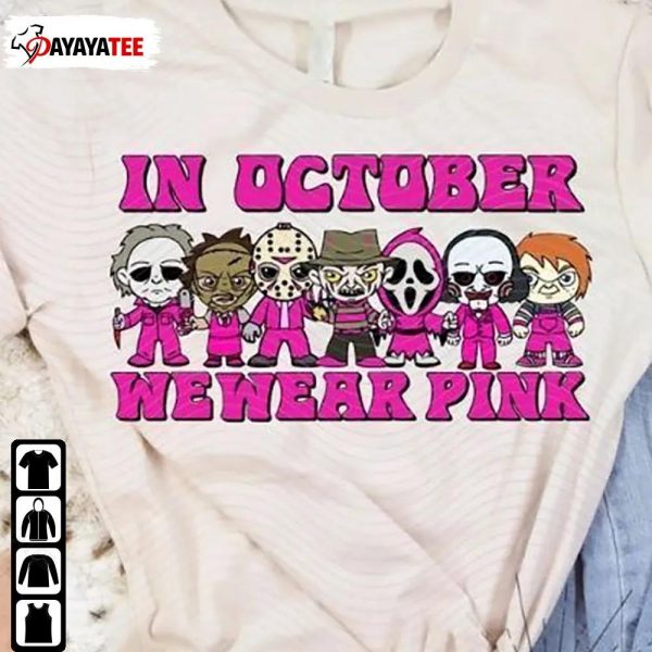 In October We Wear Pink Chibi Horror Character Shirt Halloween Breast Cancer Awareness - Ingenious Gifts Your Whole Family