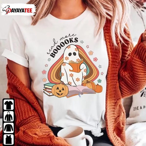 Booooks Ghost Read More Books Retro Halloween Reading Teacher Shirt - Ingenious Gifts Your Whole Family