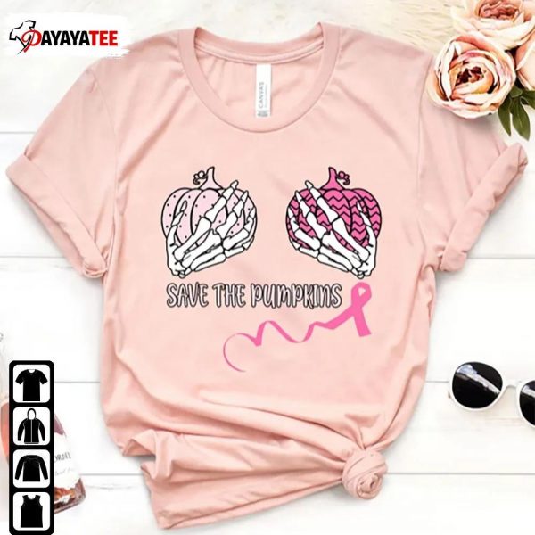 Skeleton Hand Save The Pumpkins Breast Cancer Awareness Gnome Funny Halloween Shirt - Ingenious Gifts Your Whole Family