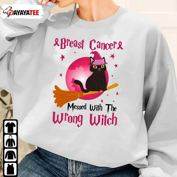 Messed With The Wrong Witch Shirt Cat Halloween Breast Cancer - Ingenious Gifts Your Whole Family