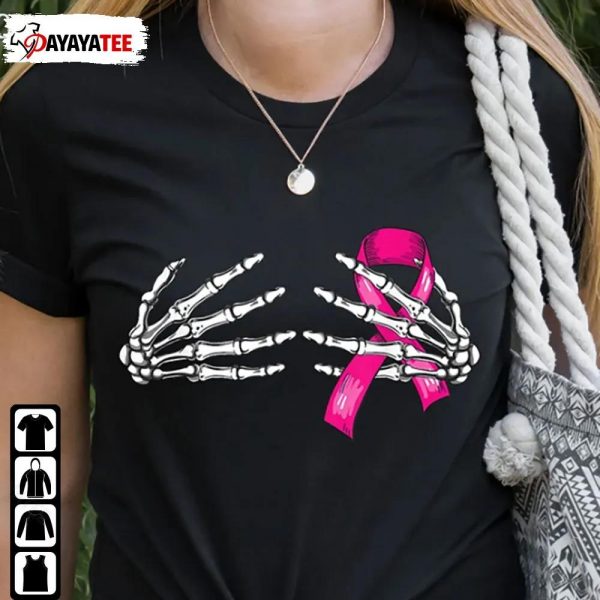 Skeleton Hand On Breast Cancer Shirt Pink Ribbon Halloween Cancer Awareness - Ingenious Gifts Your Whole Family