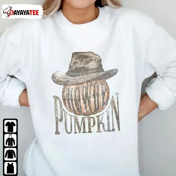 Retro Howdy Pumpkin Western Sweatshirt Ghost Halloween Unisex - Ingenious Gifts Your Whole Family