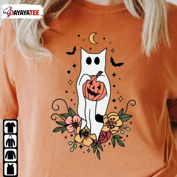 Floral Ghost Cat Pumpkin Halloween Shirt Spooky Season Unisex - Ingenious Gifts Your Whole Family