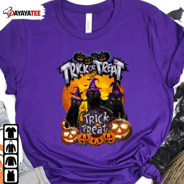 Trick Or Treat Black Cat Pumpkin Halloween Shirt Jack O Lantern Bat Unisex - Ingenious Gifts Your Whole Family