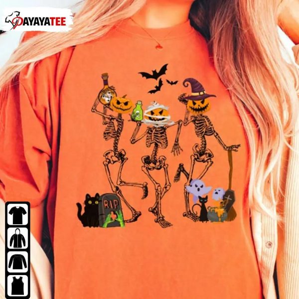 Retro Skeleton Cat Pumpkin Halloween Shirt Jack O Lantern Bat Unisex - Ingenious Gifts Your Whole Family