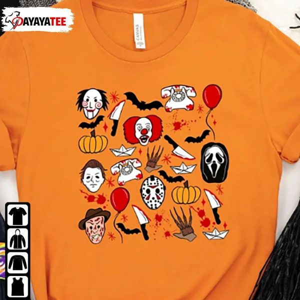 Halloween Horror Movie Character Doodles Shirt Myers Jason Ghostface - Ingenious Gifts Your Whole Family