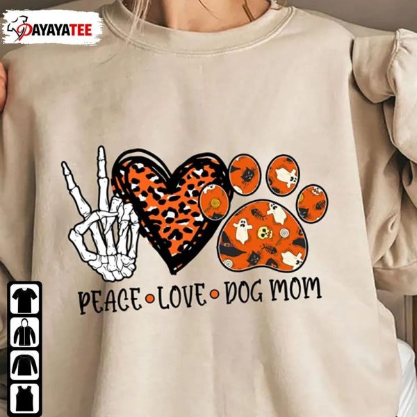 Peace Love Dog Mom Shirt Leopard Dog Mom Halloween - Ingenious Gifts Your Whole Family