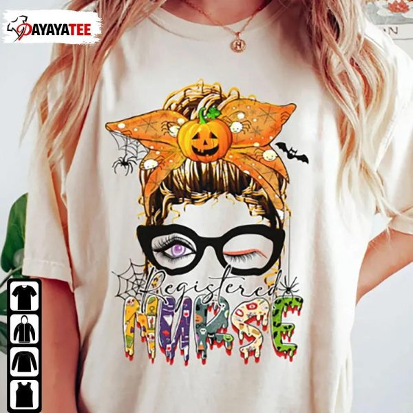 Registered Nurse Halloween Shirt Messy Bun Rn Halloween Costume - Ingenious Gifts Your Whole Family