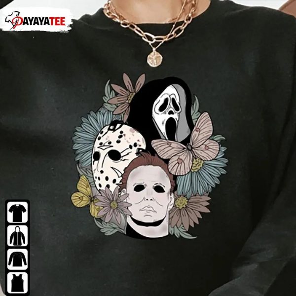 Floral Horror Characters Halloween Shirt Horror Movie Hoodie Sweatshirt - Ingenious Gifts Your Whole Family