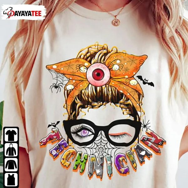 Ophthalmic Technician Halloween Shirt Messy Bun Optical Technician Gift - Ingenious Gifts Your Whole Family