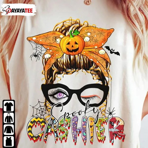 Spooky Cashier Halloween Shirt Messy Bun Cashier Costume Ideas - Ingenious Gifts Your Whole Family