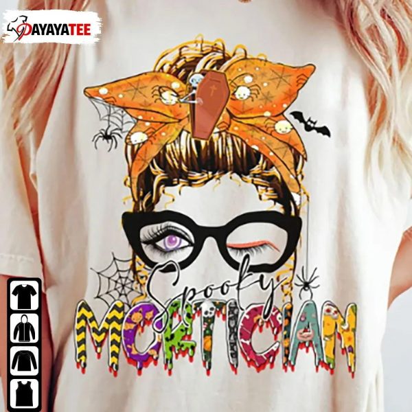 Spooky Mortician Halloween Shirt Messy Bun Undertaker Halloween Costume - Ingenious Gifts Your Whole Family