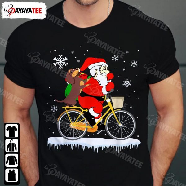 Christmas Dog Lover Shirt Santa Carrying Dachshund Dog On Bicycle - Ingenious Gifts Your Whole Family