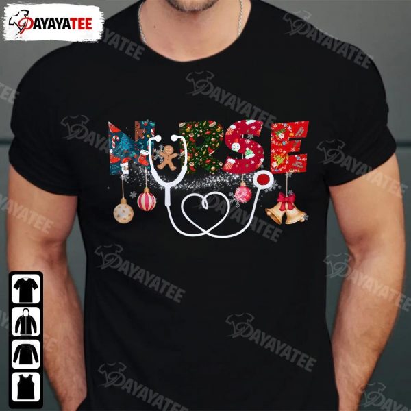 Merry Christmas Nurse Shirt Funny Decorate Nurse With Christmas Tree Snowman Bell Candy Gift Box - Ingenious Gifts Your Whole Family
