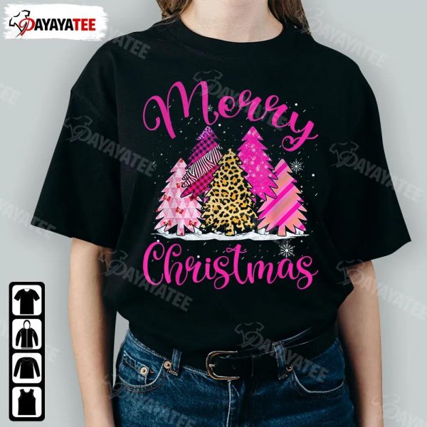 Merry Christmas Tree Pink Shirt Funny Xmas Leopard Matching Family Outfit To Xmas Party - Ingenious Gifts Your Whole Family