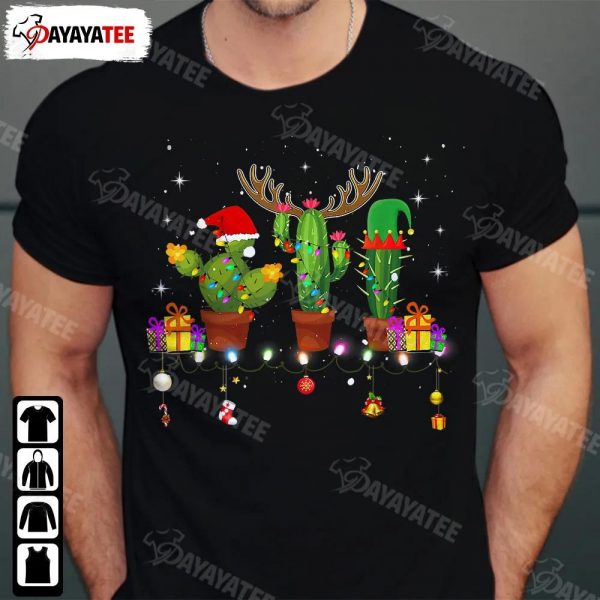 Christmas Lights Cactus Lover Shirt Funny Xmas Santa Hat Holiday - Ingenious Gifts Your Whole Family