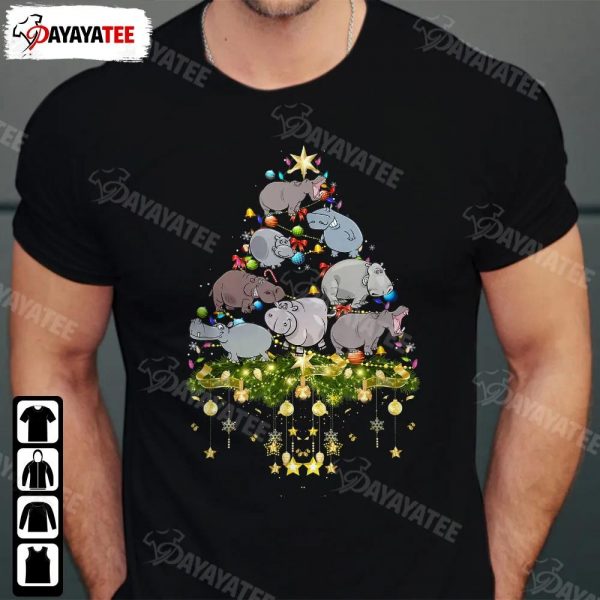 Hippos Christmas Tree Lights Shirt Holiday Hippo Xmas Outfit For Xmas Parties - Ingenious Gifts Your Whole Family