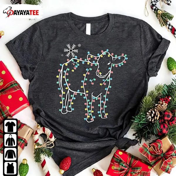 Christmas Light Cute Cow Sweatshirt Shirt Cow Lover Christmas Gift - Ingenious Gifts Your Whole Family