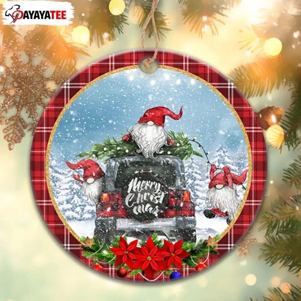 Gnome Merry Christmas Ornament Farm Truck Red Buffalo Plaid - Ingenious Gifts Your Whole Family