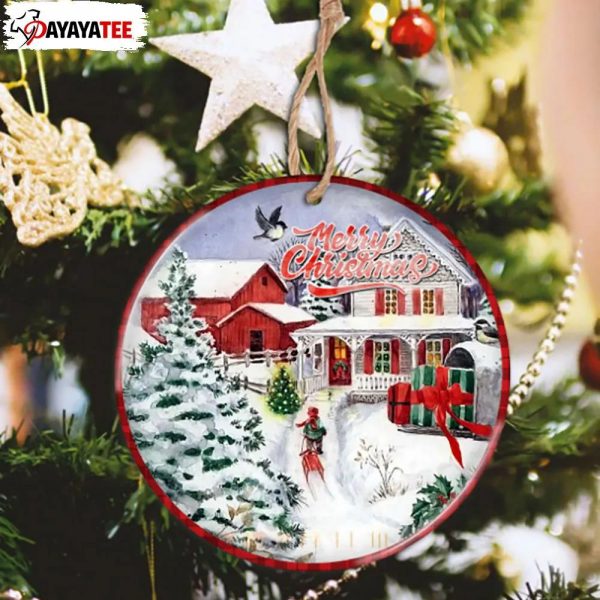Vintage Farm Winter Scene Round Ornament Merry Christmas - Ingenious Gifts Your Whole Family