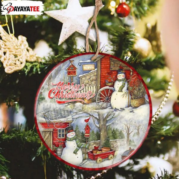 Vintage Farm Winter Scene Round Ornament Snowman Christmas - Ingenious Gifts Your Whole Family