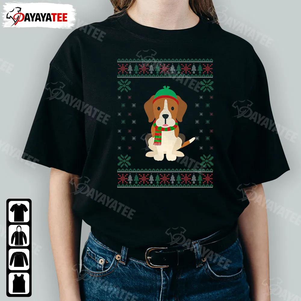Beagle Ugly Christmas Dog Shirt Funny The Dog Wearing Santa And Scarf - Ingenious Gifts Your Whole Family