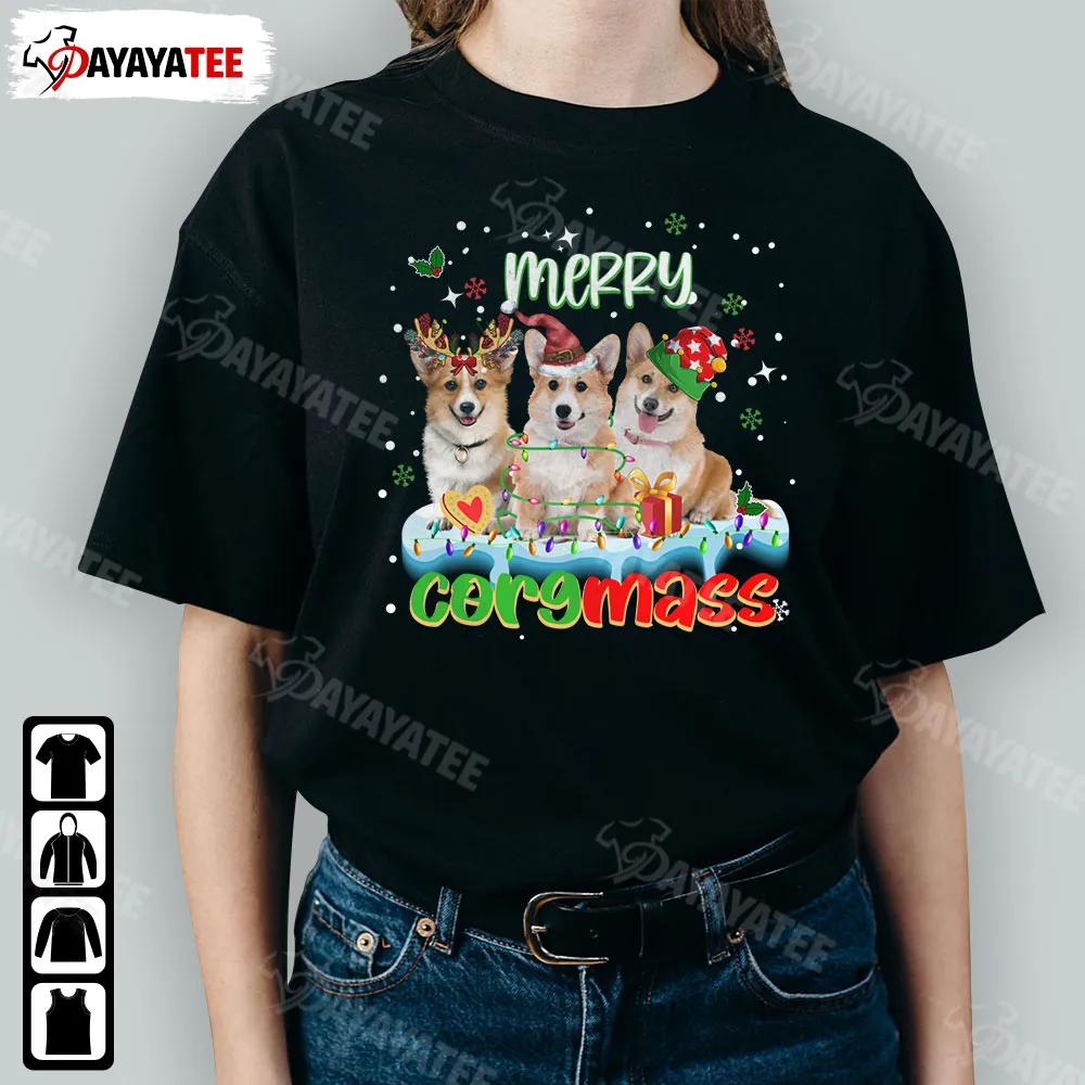 Merry Corgmas Santa Hat Shirt Decorated In Ugly Christmas With Paws Snowflakes Reindeers Xmas Trees - Ingenious Gifts Your Whole Family