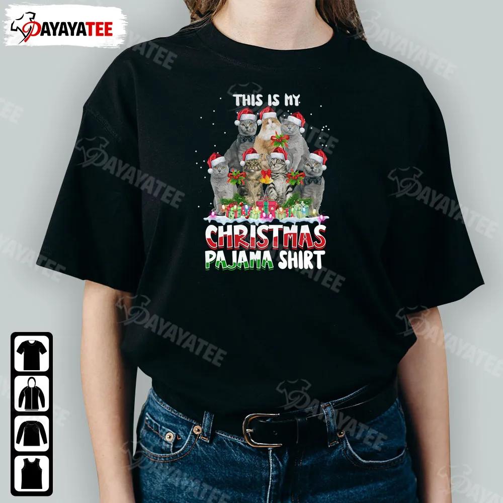 This Is My Christmas Pajama Shirt Family Cat Christmas Lights Santa Hat - Ingenious Gifts Your Whole Family