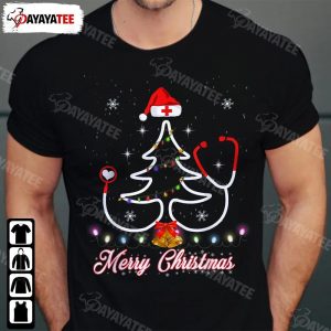 Merry Christmas Nurse Tree Shirt Tee Yuletide Practitioners Santa Hat Bell White Snow - Ingenious Gifts Your Whole Family