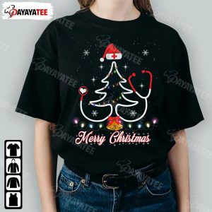 Merry Christmas Nurse Tree Shirt Tee Yuletide Practitioners Santa Hat Bell White Snow - Ingenious Gifts Your Whole Family