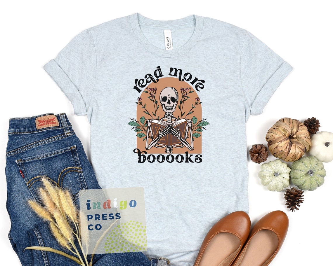 Bookish Halloween Shirt, Read More Booooks Tee Halloween Teacher T-shirt, Boo Shirt, Bookish Shirt, Skeleton Reading Tee, Booktok T-shirt