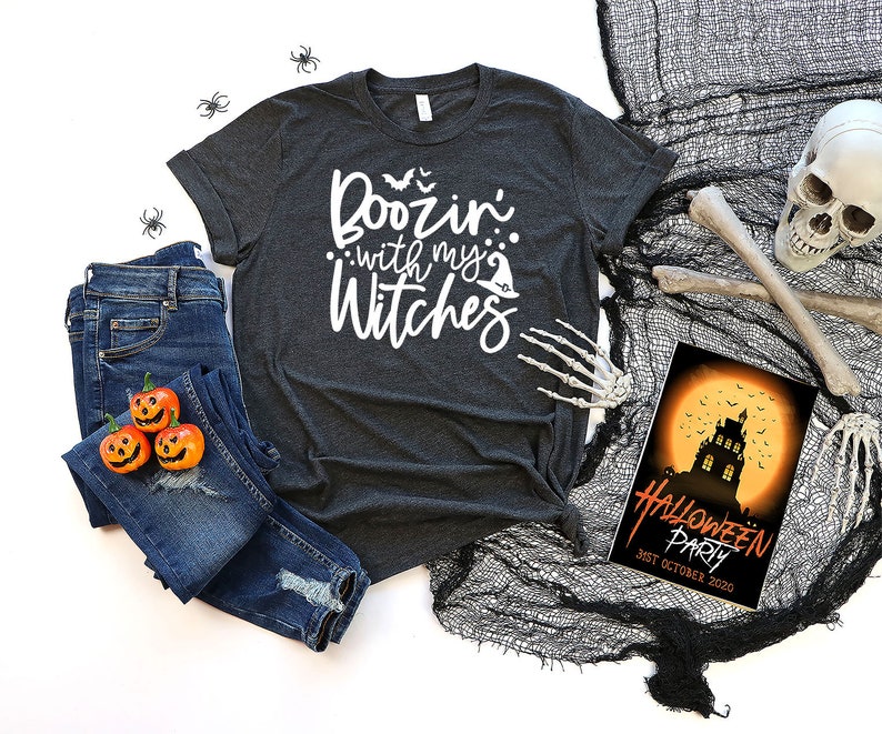 Boozin With My Witches Tshirt | Drink Up Witches Shirt | Halloween Party T-shirt | Halloween Mom Tshirt | Women Halloween Outfit | Witch Tee