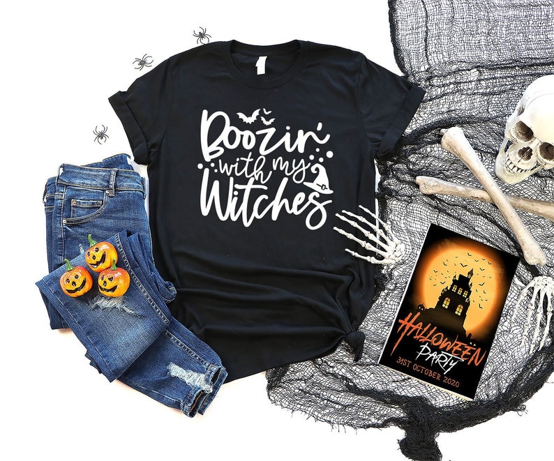 Boozin With My Witches Tshirt | Drink Up Witches Shirt | Halloween Party T-shirt | Halloween Mom Tshirt | Women Halloween Outfit | Witch Tee