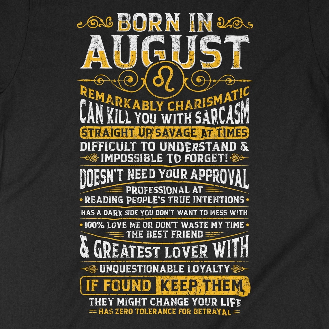 Born In August, Leo Zodiac Birthday Shirt