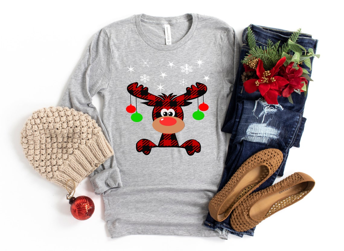 Buffalo Plaid Moose Christmas T-shirt,Merry Christmas Shirt,Christmas T-shirt, Christmas Family Shirt,Christmas Gift, Holiday Gift