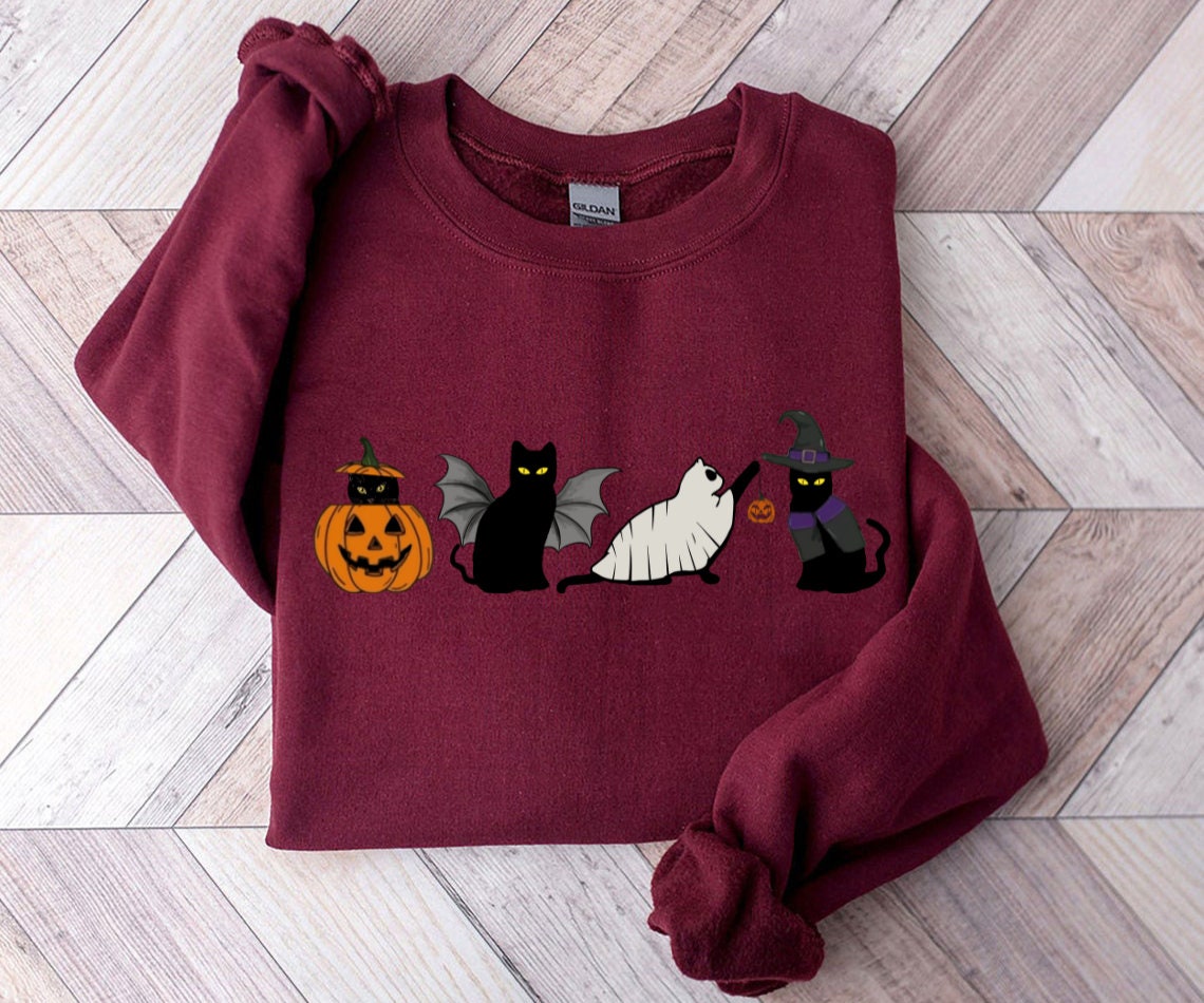 Cat halloween sweatshirt, ghost cat shirt, Halloween Sweater, Halloween Cat Shirt, Cat Lover Shirt, Black Cat Shirt, Spooky Season