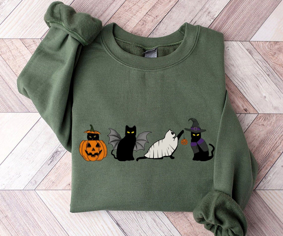 Cat halloween sweatshirt, ghost cat shirt, Halloween Sweater, Halloween Cat Shirt, Cat Lover Shirt, Black Cat Shirt, Spooky Season