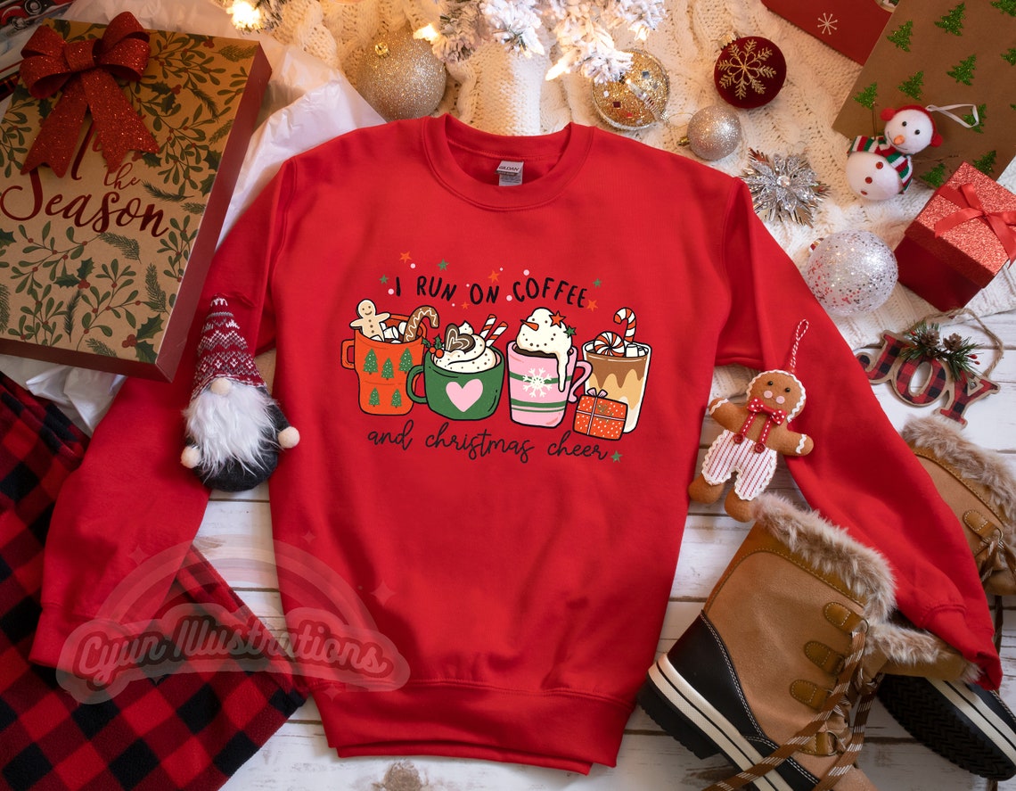 Christmas Coffee Shirt, Cute Christmas Sweatshirt, Coffee Lover tee, Latte Crewneck, Xmas Shirt, Womans Holiday Shirt, Retro XMas sweater