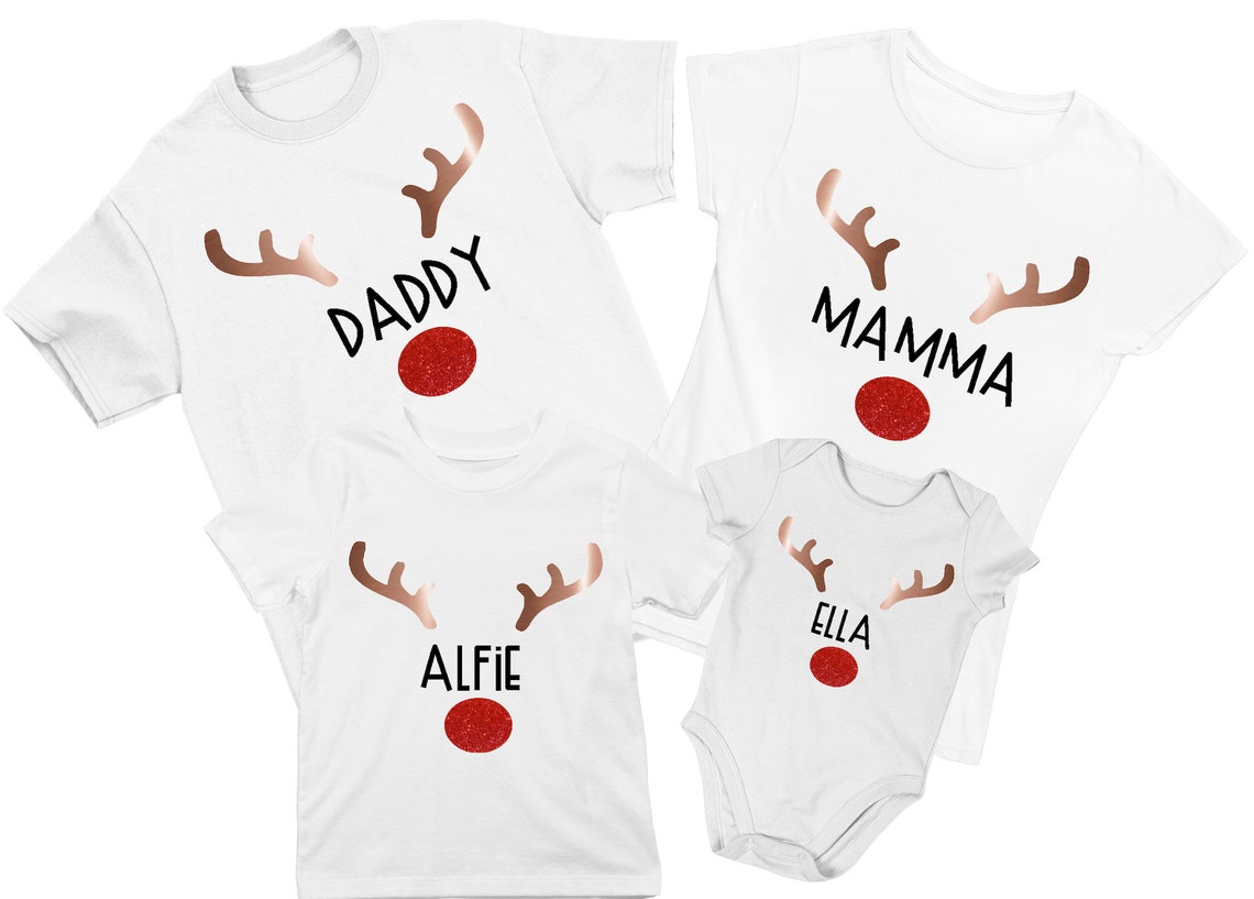 Christmas Family Matching Lounge Wear Pyjama Set Glitter Reindeer Any Name Xmas Eve