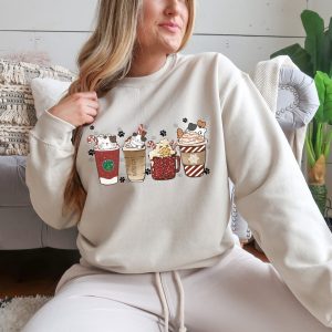 Cute Christmas Cats, Christmas Gift for Cat Owners, Christmas Coffee Sweatshirt, Cat Sweatshirt, Cat Lover Shirt, Holiday Apparel