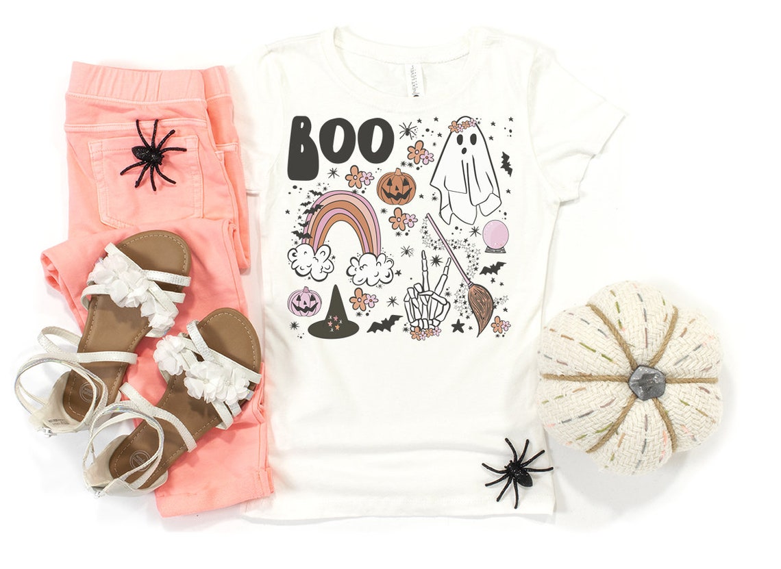 Cute Girls Halloween Shirt Doodles Collage, Pink Halloween, Halloween Shirts Kids, Cute Halloween Shirts, Halloween Outfit, Halloween Cluster