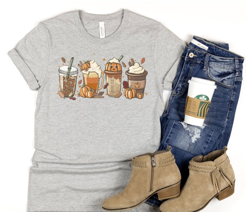 Fall Coffee Shirt, Cute Fall Sweatshirt, Coffee Lover tee Shirt, Halloween Pumpkin Latte Drink Cup, Pumpkin Spice Shirt, Thanksgiving Shirt