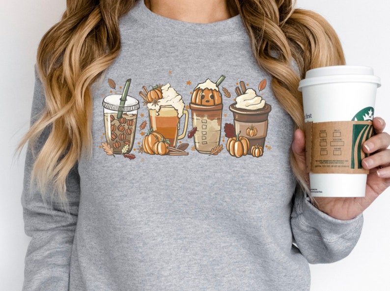 Fall Coffee Shirt, Cute Fall Sweatshirt, Coffee Lover tee Shirt, Halloween Pumpkin Latte Drink Cup, Pumpkin Spice Shirt, Thanksgiving Shirt
